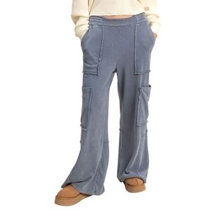 CloudDweller Slate Mineral Washed Cotton Cozy Butter Soft Wide Leg Cargo